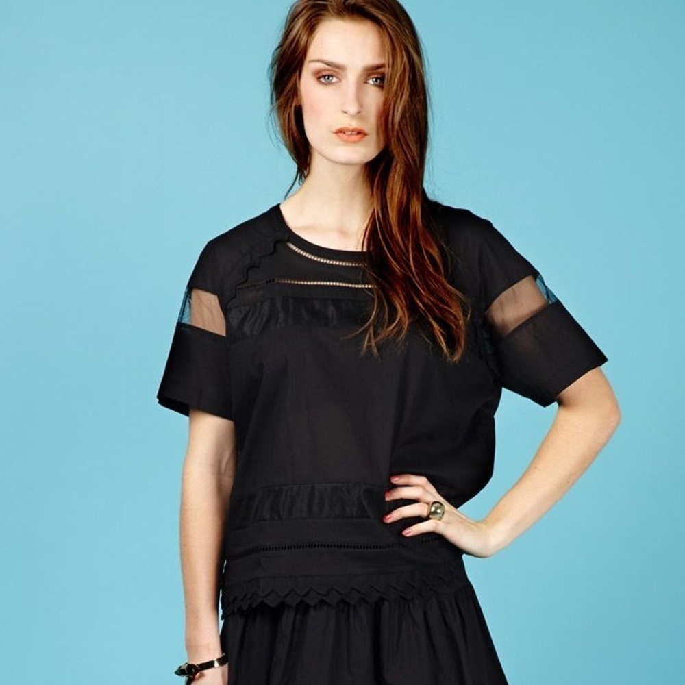 Designers Remix • Lay Top black popover blouse embroidered cotton net